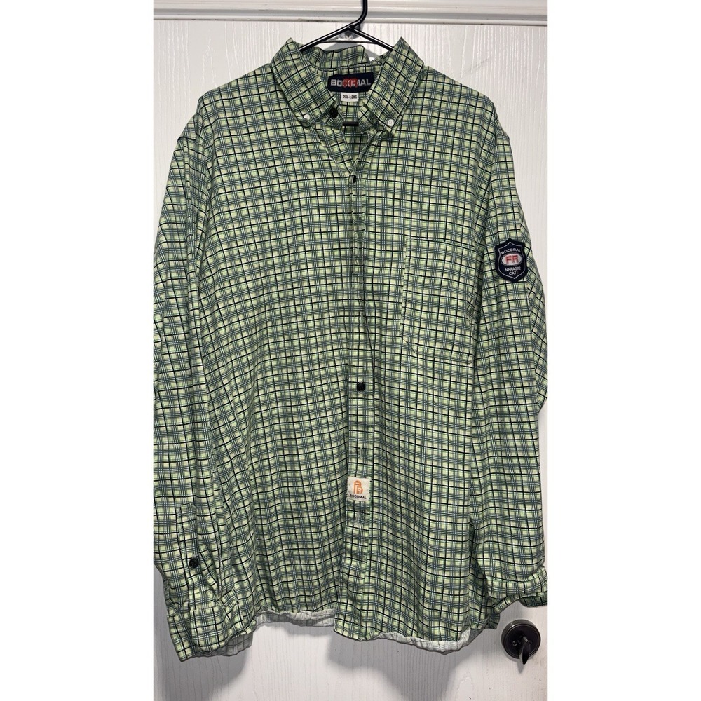 BOCOMAL FR‎ Flame Resistant Men 2XL Long Plaid Long Sleeve Button Up Shirt